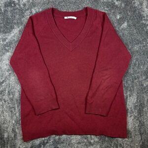 T by Alexander Wang Burgundy V Neck Wool Cashmere Blend Sweater Size Small